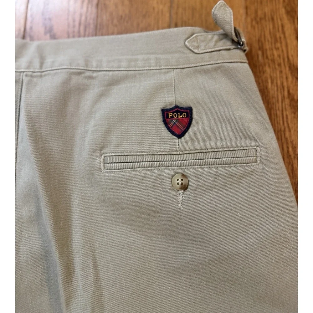Vintage Polo Ralph Lauren Pleated Chino Pants Mens 34x25 Khaki Made in USA Tan